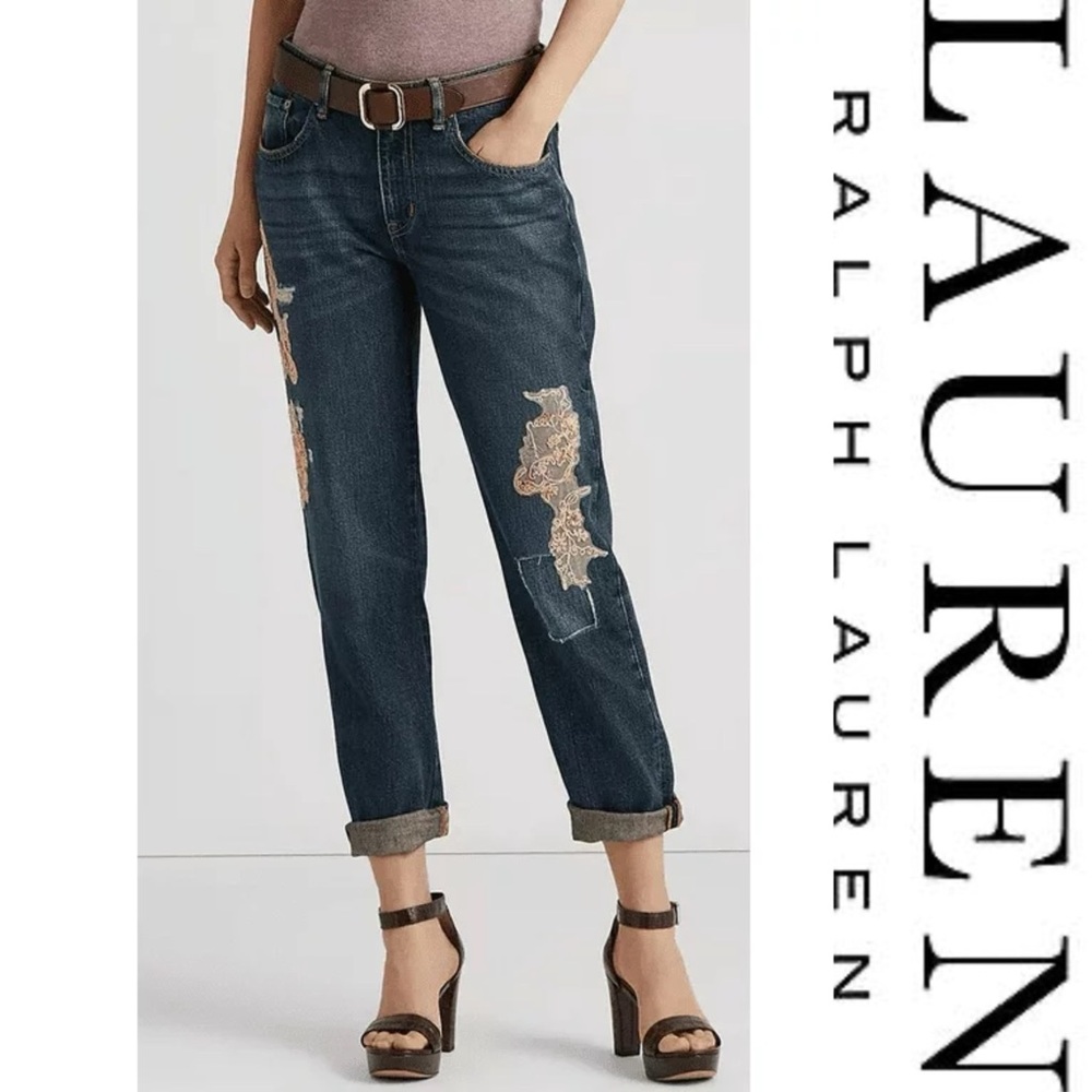 Lauren Ralph Lauren Lace Sequin Patchwork Tapered Jeans*NWT - Picture 3 of 12